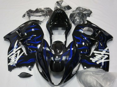 1996-2007 Suzuki GSXR 1300 Motorcycle Fairings - Glossy Black Blue Flame UK Manufacturers