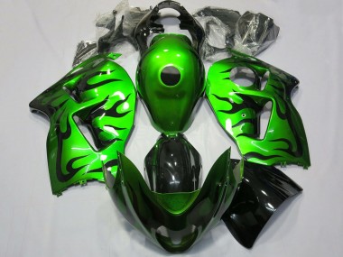 1996-2007 Suzuki GSXR 1300 Motorcycle Fairing - Green Black Flame UK Manufacturers