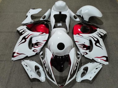 2008-2020 Suzuki GSXR 1300 Motorcycle Fairings - Glossy White Red Flame UK Manufacturers