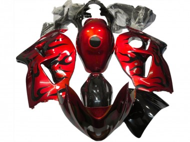 1996-2007 Suzuki GSXR 1300 Motorcycle Fairings - Red Black Flame UK Manufacturers