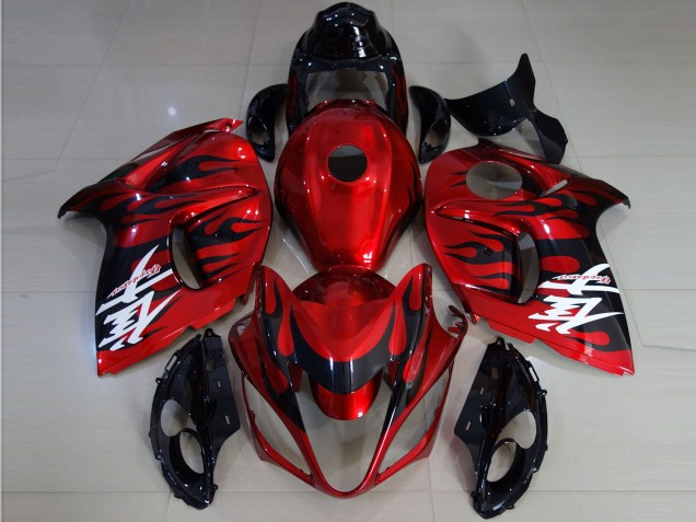 2008-2020 Suzuki GSXR 1300 Motorcycle Fairings - Red Black Flame UK Manufacturers