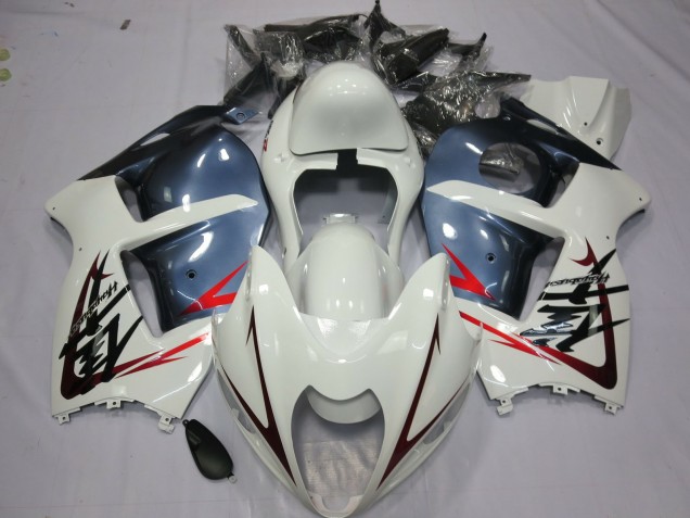 1996-2007 Suzuki GSXR 1300 Motorcycle Fairings - White and Dusty Blue UK Manufacturers