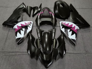2004-2005 Kawasaki ZX10R Motorcycle Fairings - Matte Black and Pink Shark UK Manufacturers