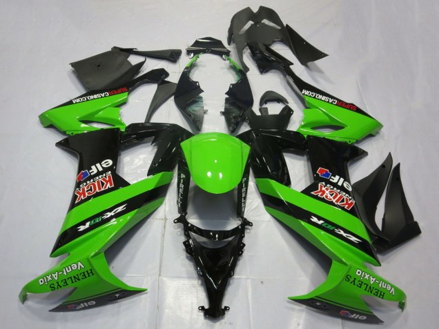 2008-2010 Kawasaki ZX10R Motorcycle Fairings - Green Black Red Kick Elf Henleys Vent-Axia UK Manufacturers