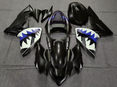 2004-2005 Kawasaki ZX10R Motorcycle Fairings - Matte Black and Dark Blue Shark UK Manufacturers