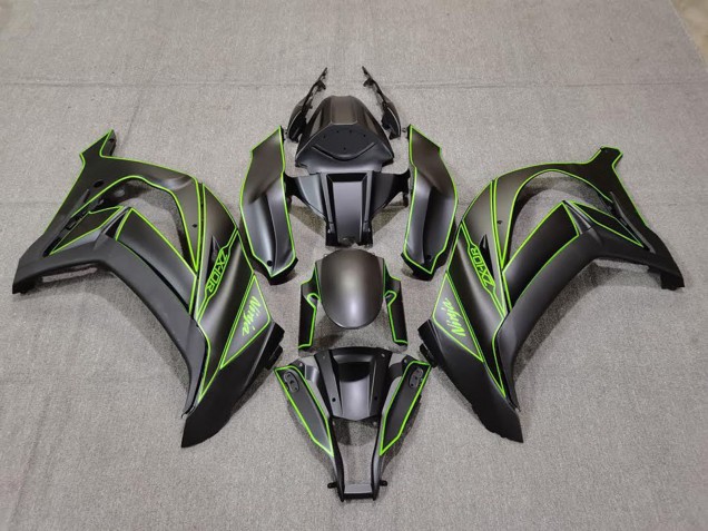 2011-2015 Kawasaki ZX10R Motorcycle Fairings - Matte Black Green Lining UK Manufacturers