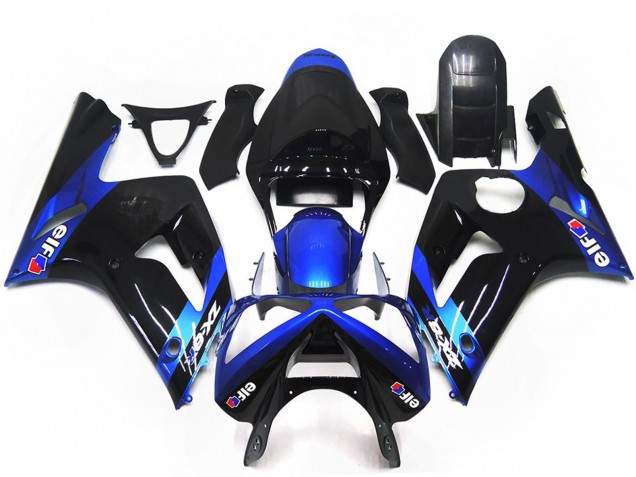 2003-2004 Kawasaki ZX6R Motorcycle Fairings - Blue Glossy Black Elf UK Manufacturers