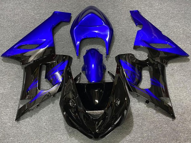 2005-2006 Kawasaki ZX6R Motorcycle Fairings - Blue Glossy Black UK Manufacturers