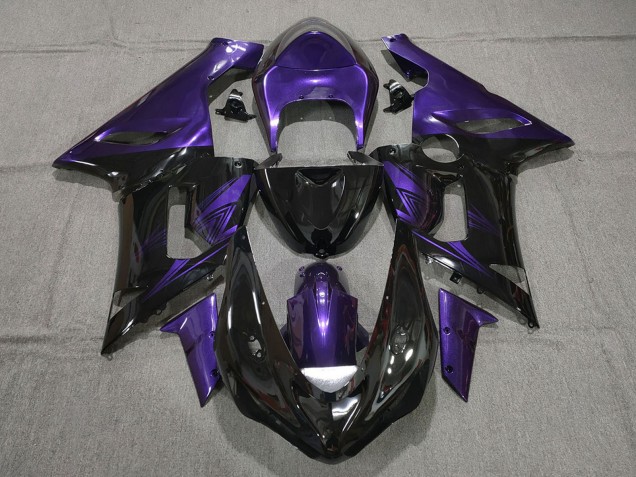 2005-2006 Kawasaki ZX6R Motorcycle Fairings - Purple Glossy Black UK Manufacturers