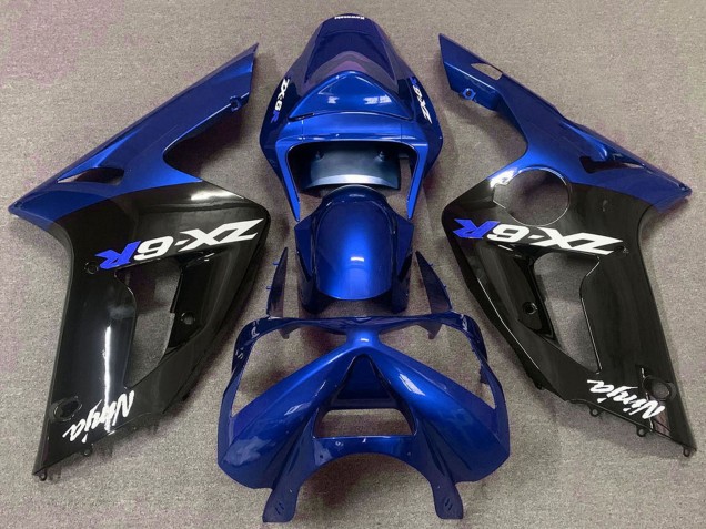 2003-2004 Kawasaki ZX6R Motorcycle Fairings - Blue Glossy Black UK Manufacturers