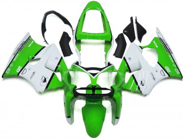 2000-2002 Kawasaki ZX6R Motorcycle Fairings - White Green Black Bridgestone Silkolene UK Manufacturers