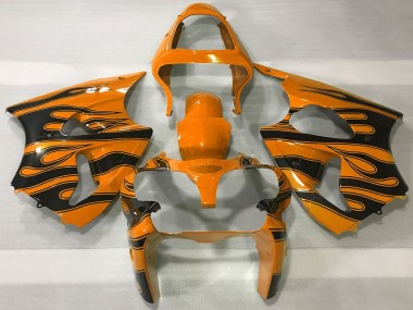2000-2002 Kawasaki ZX6R Motorcycle Fairings - Orange Black Flame UK Manufacturers