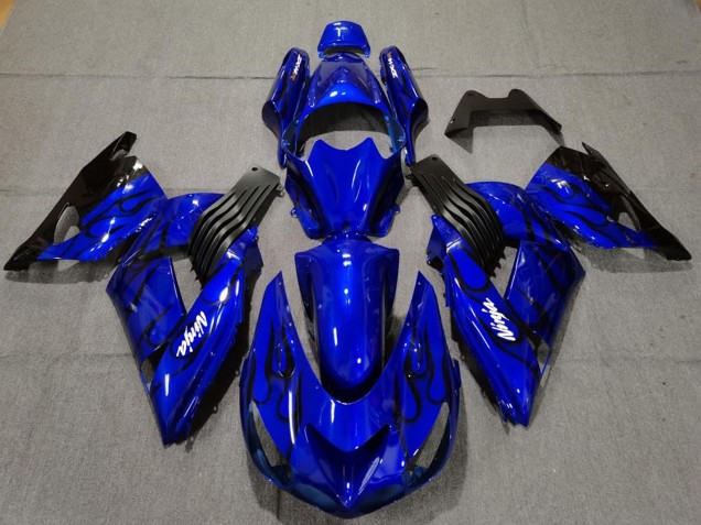 2006-2011 Kawasaki ZX14R Motorcycle Fairings - Blue Black Flame UK Manufacturers