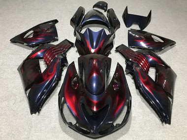 2006-2011 Kawasaki ZX14R Motorcycle Fairings - Chameleon Blue Black Red Flame UK Manufacturers