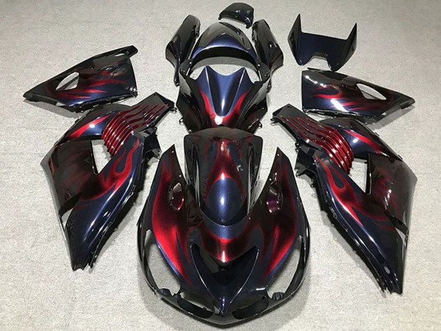 2006-2011 Kawasaki ZX14R Motorcycle Fairings - Chameleon Blue Black Red Flame UK Manufacturers