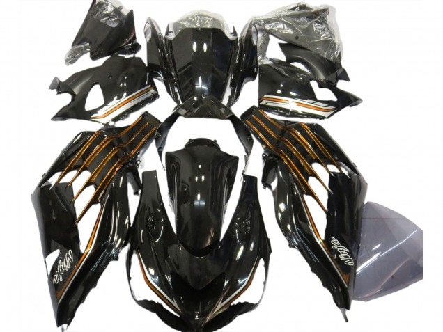 2012-2024 Kawasaki ZX14R ZZR1400 Motorcycle Fairings - Glossy Black Orange UK Manufacturers