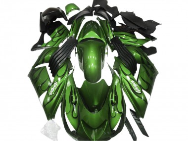 2006-2011 Kawasaki ZX14R Motorcycle Fairings - Green Black Flame UK Manufacturers