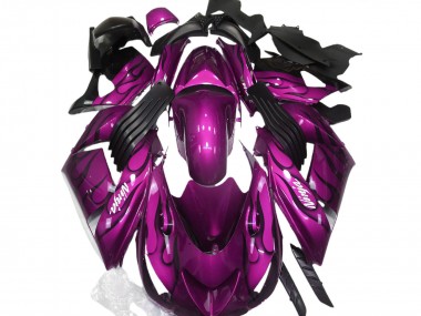 2006-2011 Kawasaki ZX14R Motorcycle Fairing - Purple Black Flame White Ninja UK Manufacturers