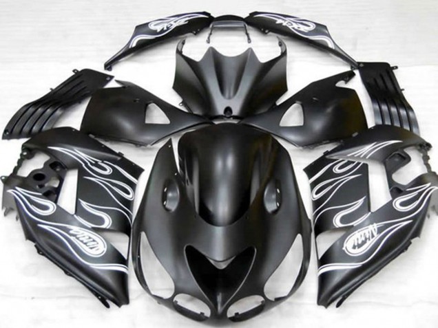 2006-2011 Kawasaki ZX14R Motorcycle Fairings - Matte Black Silver Flame UK Manufacturers