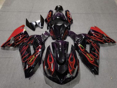 2006-2011 Kawasaki ZX14R Motorcycle Fairings - Glossy Black Red Flame Gold Ninja UK Manufacturers