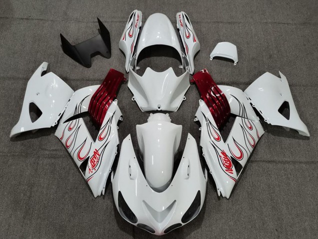 2006-2011 Kawasaki ZX14R Motorcycle Fairings - White Red Flame UK Manufacturers