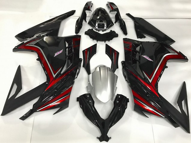 2013-2024 Kawasaki Ninja 300 Motorcycle Fairings - Glossy Black Red UK Manufacturers