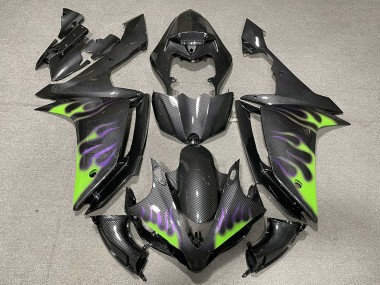 2007-2008 Yamaha R1 Motorcycle Fairings - Carbon Fiber Green Purple Flame UK Manufacturers