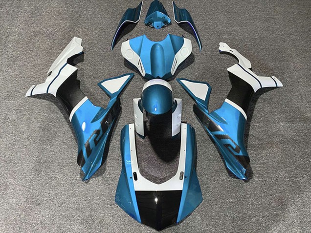 2015-2019 Yamaha R1 Motorcycle Fairings - Light Blue White Carbon Fiber Accents UK Manufacturers
