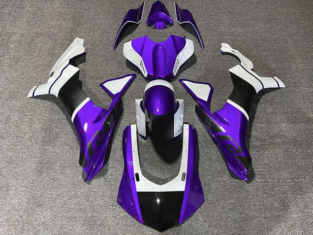 2015-2019 Yamaha R1 Motorcycle Fairings - White Purple Carbon Fiber Accents UK Manufacturers