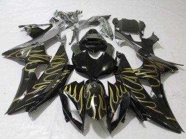 2008-2016 Yamaha R6 Motorcycle Fairings - Glossy Black Gold Flame UK Manufacturers