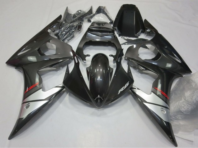 2005 Yamaha R6 Motorcycle Fairings - Glossy Black Silver UK Manufacturers