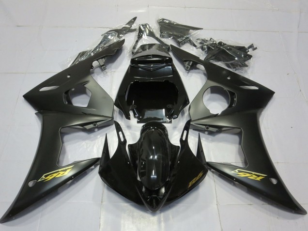 2003-2004 Yamaha R6 Motorcycle Fairings - Glossy Black Matte Black Gold Decals UK Manufacturers