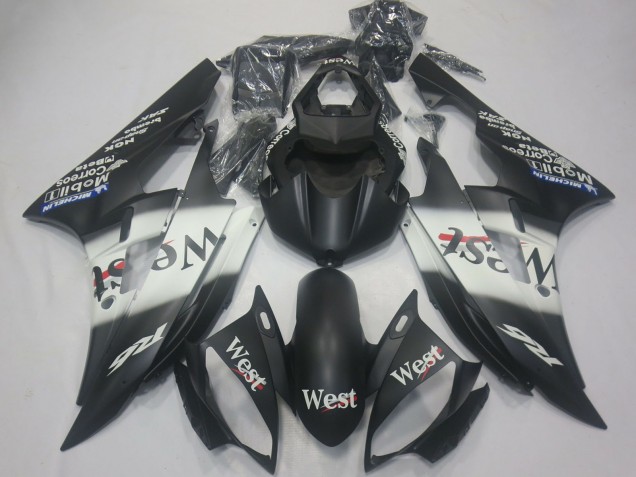 2006-2007 Yamaha R6 Motorcycle Fairings - Matte Black White West Michelin UK Manufacturers