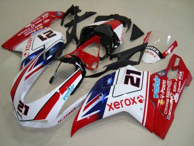 2007-2014 Ducati 1098 Motorcycle Fairings - White Red Black Blue Star Xerox 21 UK Manufacturers