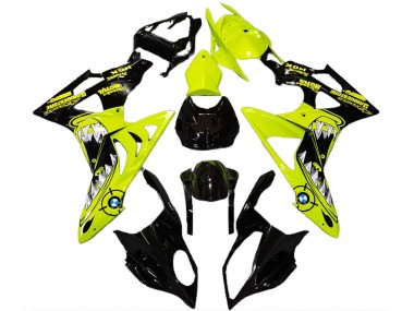 2009-2014 BMW S1000RR Motorcycle Fairings - High Viz Yellow Glossy Black Shark UK Manufacturers