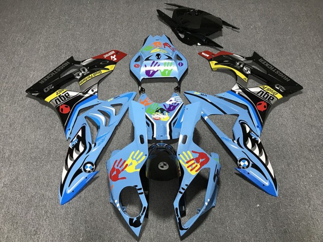 2009-2014 BMW S1000RR Motorcycle Fairings - Light Blue Black Shark Hands UK Manufacturers