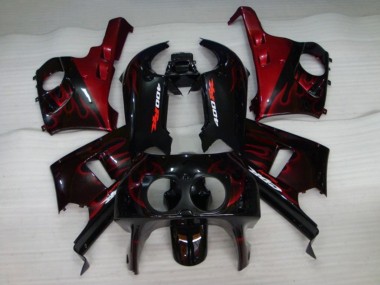 1990-1999 Honda CBR400RR NC29 Motorcycle Fairings - Glossy Black Red Flame UK Manufacturers