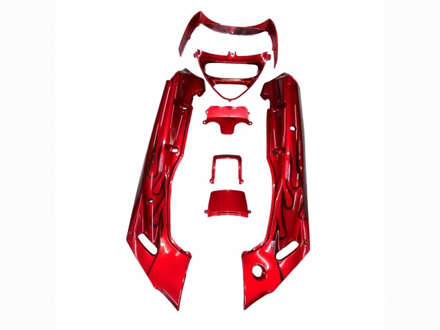 1998-2003 Kawasaki ZZR600 Motorcycle Fairings - Red with Black Flame UK Manufacturers