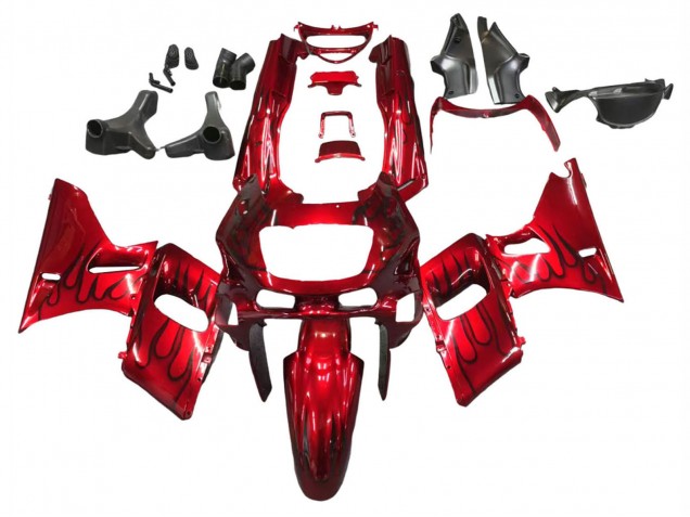 1998-2003 Kawasaki ZZR600 Motorcycle Fairings - Red with Black Flame UK Manufacturers
