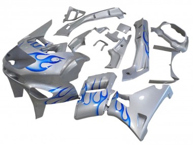 1998-2003 Kawasaki ZZR600 Motorcycle Fairings - White Blue Flame UK Manufacturers
