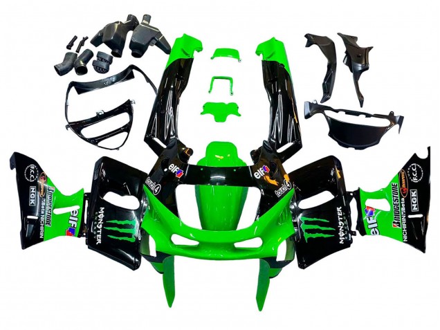 1998-2003 Kawasaki ZZR600 Motorcycle Fairings - Green Black Monster Elf UK Manufacturers