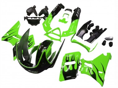1993-2007 Kawasaki ZZR400 Motorcycle Fairings - Green Glossy Black Flame UK Manufacturers
