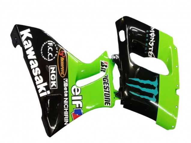 1998-2003 Kawasaki ZZR600 Motorcycle Fairings - Green Glossy Black Blue Monster Elf Touch4 Bridgestone UK Manufacturers