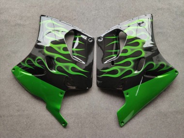 1993-2003 Kawasaki ZZR1100 Motorcycle Fairings - Glossy Black Green Flame UK Manufacturers