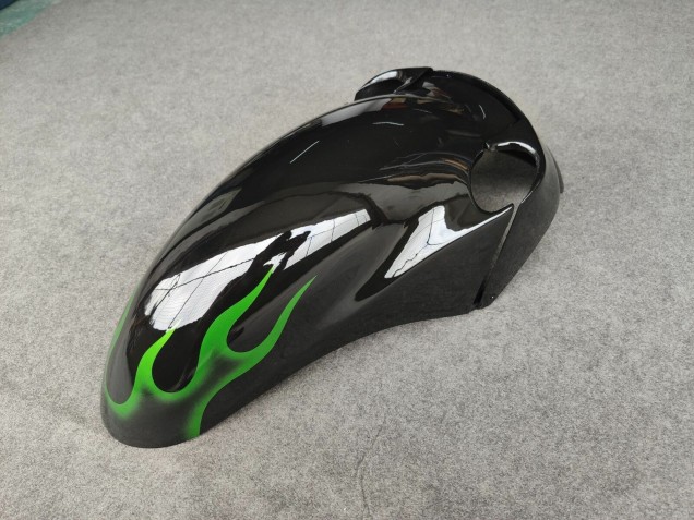 1993-2003 Kawasaki ZZR1100 Motorcycle Fairings - Glossy Black Green Flame UK Manufacturers
