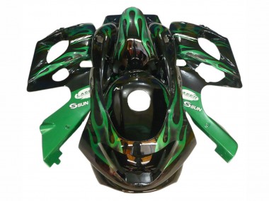 1996-2007 Yamaha YZF600R Thundercat Motorcycle Fairings - Black with Dark Green Flame UK Manufacturers