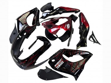 1997-2007 Yamaha YZF 1000R Thunderace Motorcycle Fairings - Black with Dark Red Flame UK Manufacturers