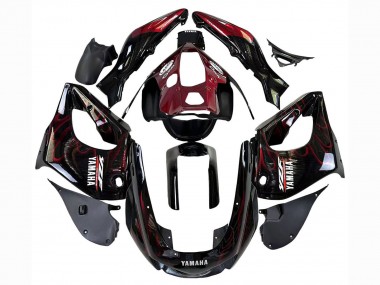 1997-2007 Yamaha YZF 1000R Thunderace Motorcycle Fairings - Black with Dark Red Flame UK Manufacturers