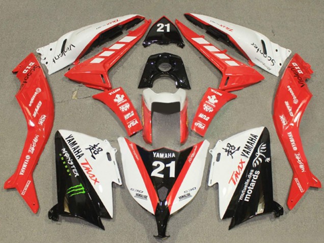 2012-2014 Yamaha TMAX530 Motorcycle Fairings - White Red Black Monster 21 UK Manufacturers