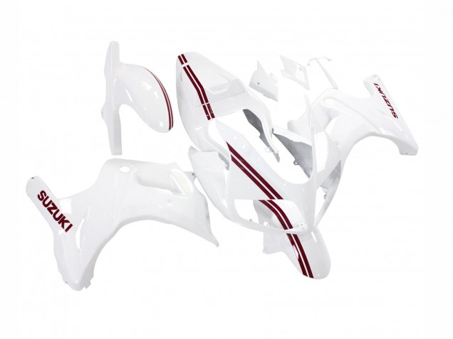 2003-2013 Suzuki SV650 Motorcycle Fairings - White with Dark Red Lines UK Manufacturers